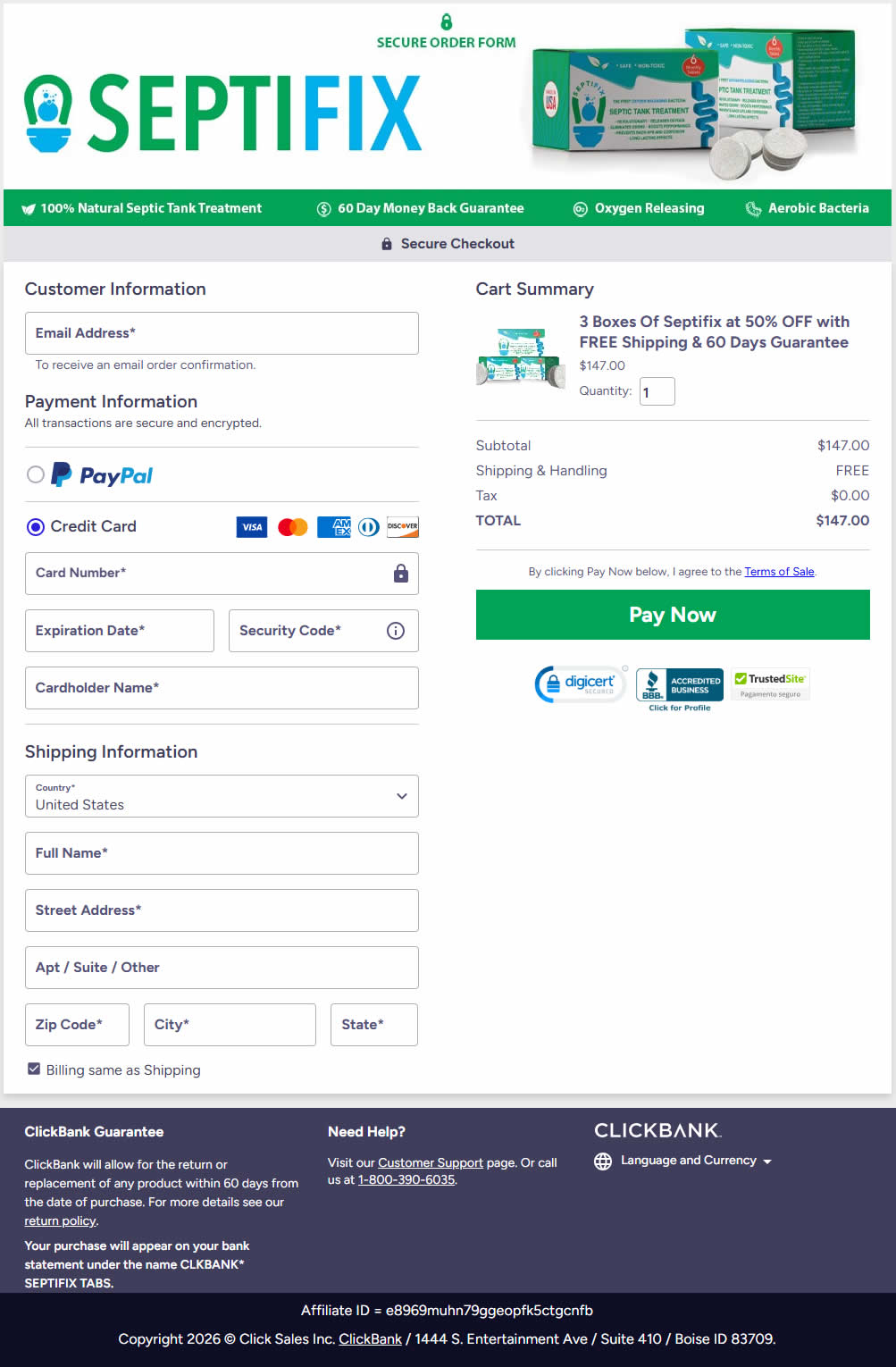 SeptiFix Order Checkout Page